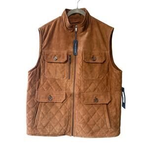 Roundtree & Yorke Men's Size Large Brown Cognac Leather Suede Full Zip Vest
